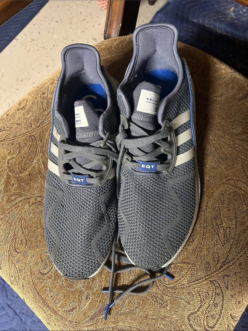 Used adidas EQT Men’s Athletic Shoes - Gray with Blue Accents